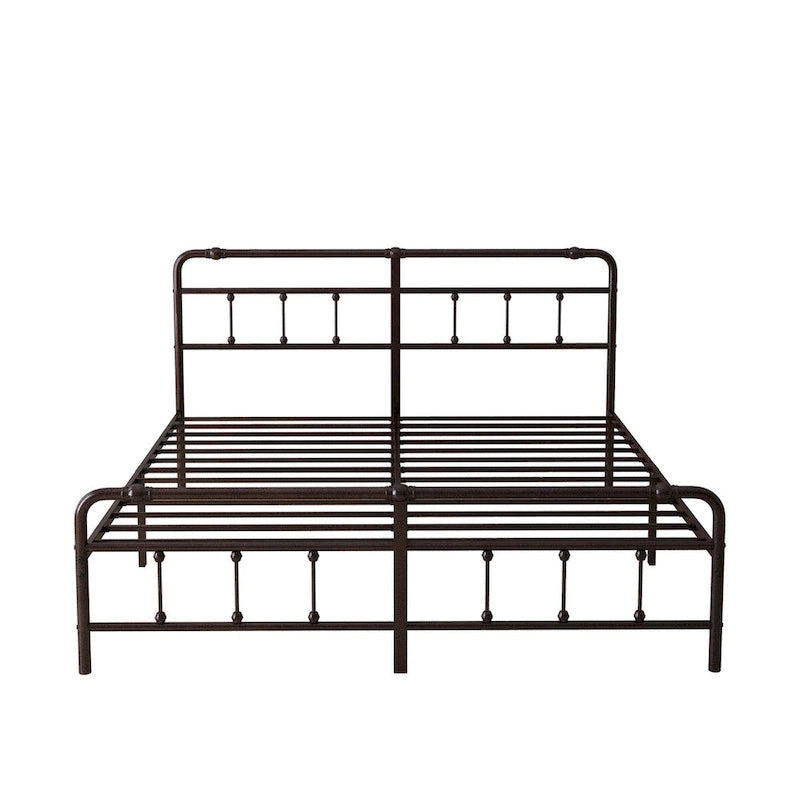 Metal Platform Bed Frame with Wrought Iron-Art Headboard/Footboard