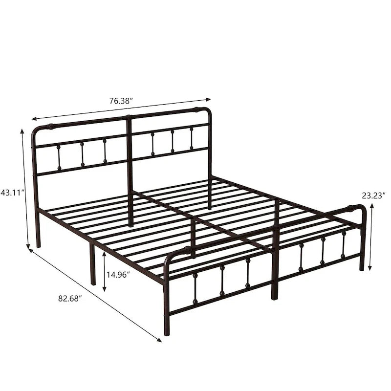 Metal Platform Bed Frame with Wrought Iron-Art Headboard/Footboard