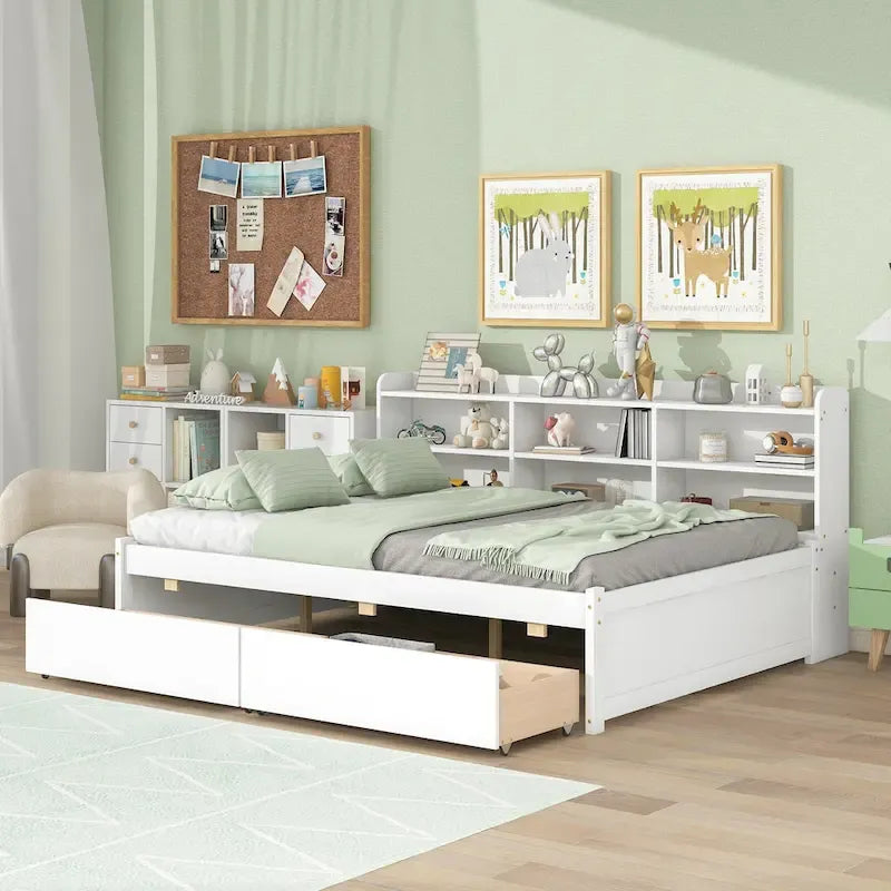 Full Bed with Side Bookcase Drawers