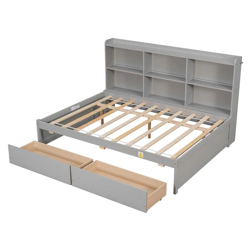 Full Bed with Side Bookcase Drawers