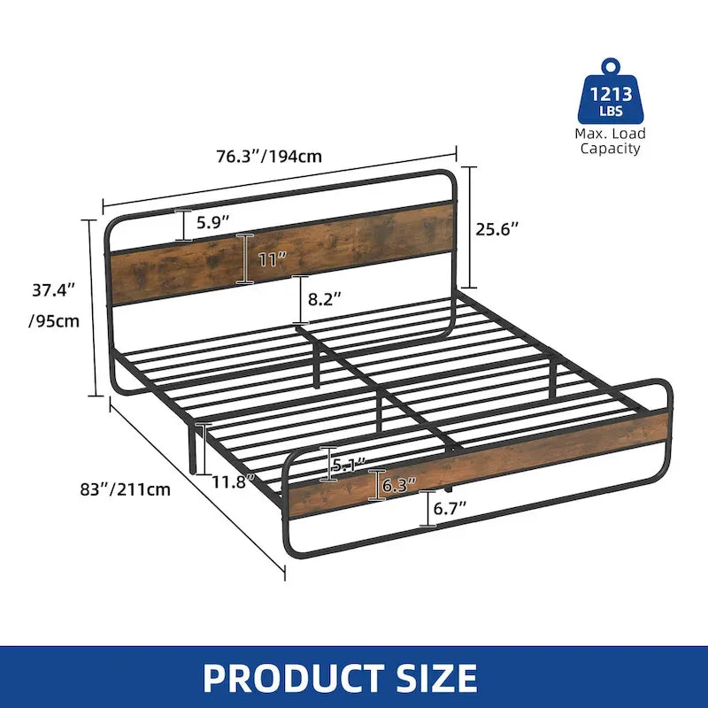 Moasis Metal Platform Bed Frame with Wooden Headboard