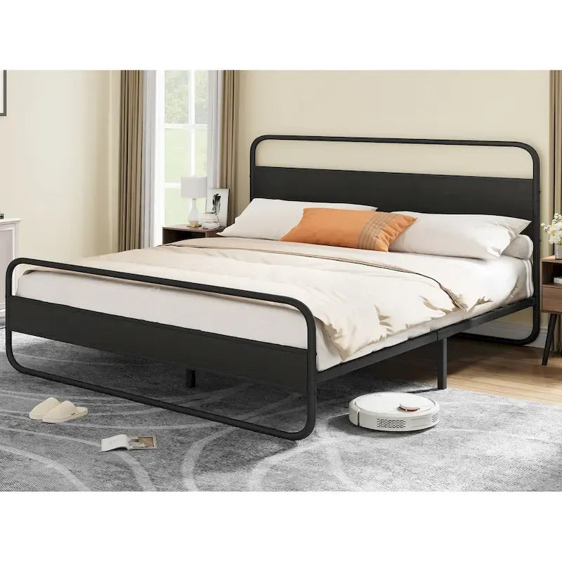 Moasis Metal Platform Bed Frame with Wooden Headboard