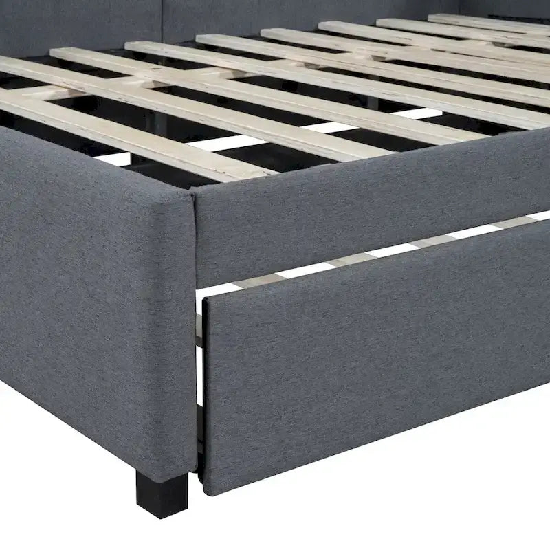 Full Size Upholstered Daybed with Trundle Sofa Bed Frame No Box Spring Needed, Linen Fabric