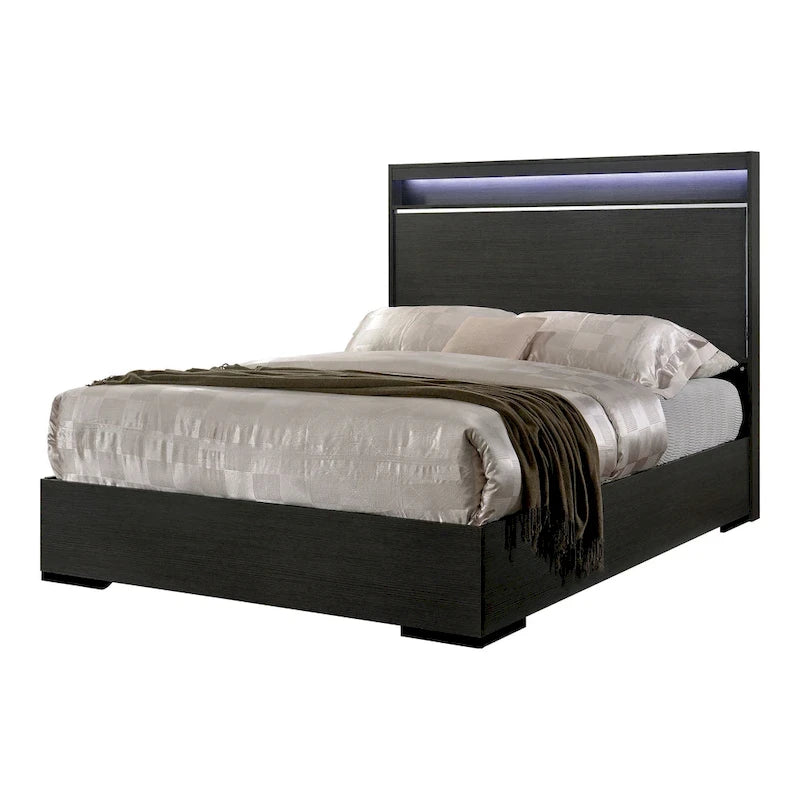 Furniture of America Kastela Contemporary Grey 3-Piece Panel Bed, Nightstand and Dresser Set with LED and USB Ports