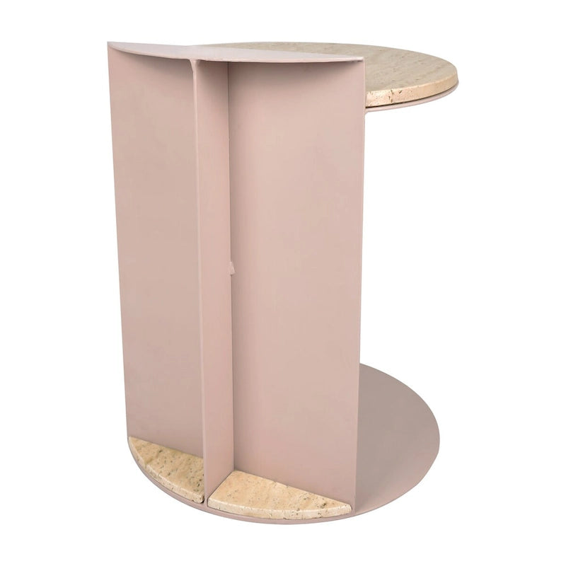 Javier 20 Contemporary Natural Marble/Metal Handmade C-Shaped End Table, Beige/Pink Beige, by JONATHAN Y.