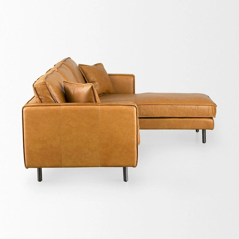D'Arcy Tan Leather Chaise Sectional - 72.8L x 39.4W x 33.9H