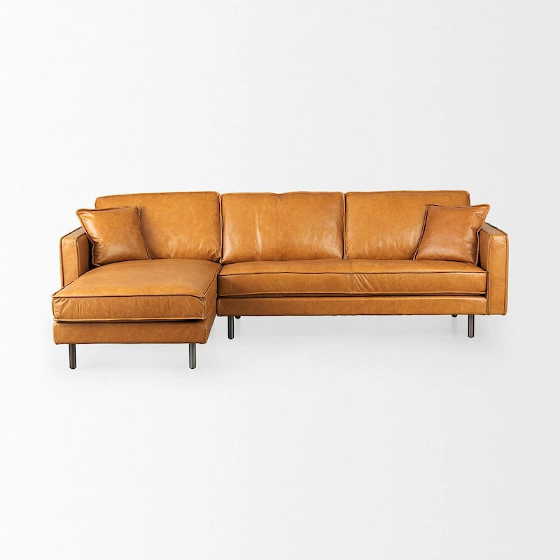 D'Arcy Tan Leather Chaise Sectional - 72.8L x 39.4W x 33.9H