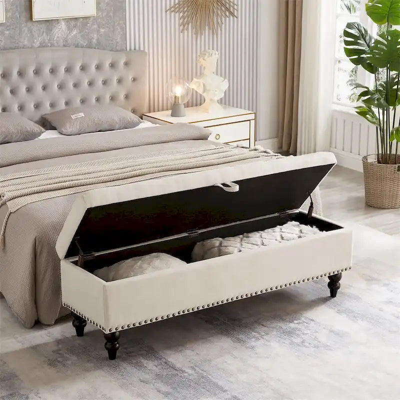 59 Bed Bench Ottoman with Storage Fabric