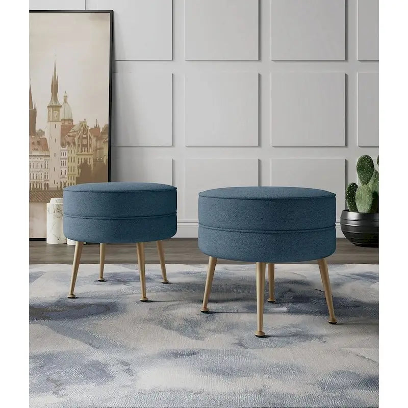 Manhattan Comfort Bailey Mid Century Modern Woven Upholstered Round Ottoman