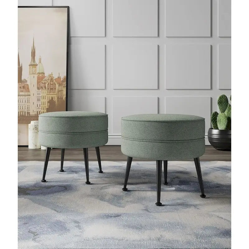 Manhattan Comfort Bailey Mid Century Modern Woven Upholstered Round Ottoman