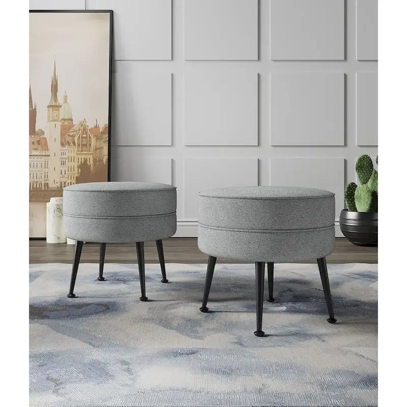 Manhattan Comfort Bailey Mid Century Modern Woven Upholstered Round Ottoman