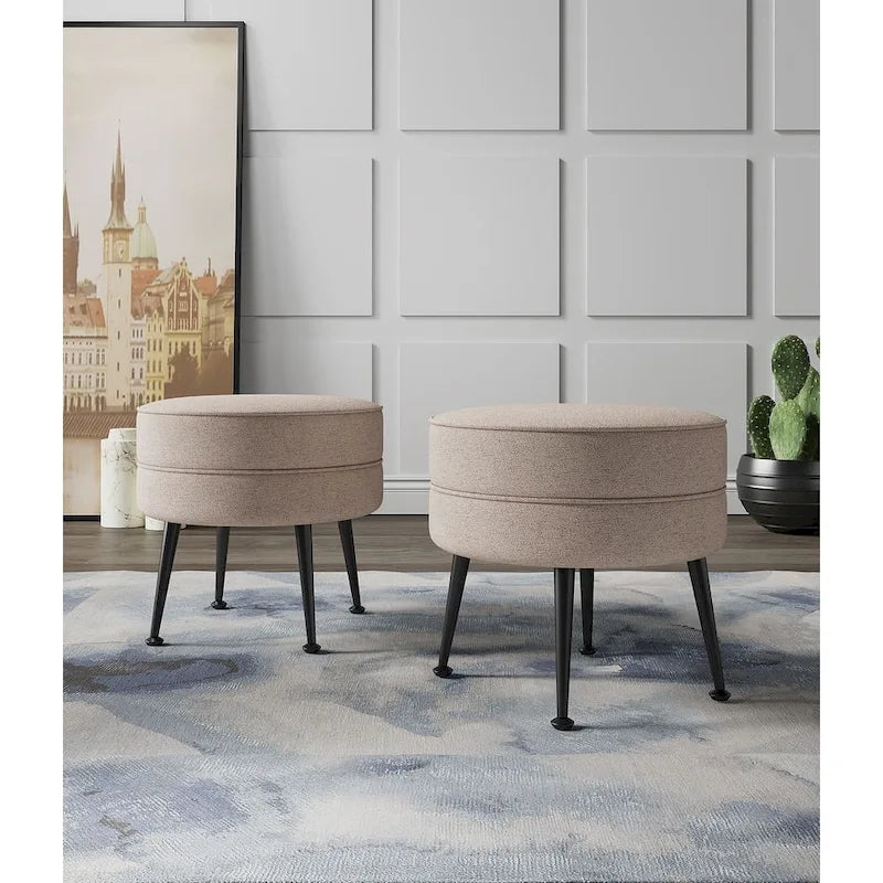 Manhattan Comfort Bailey Mid Century Modern Woven Upholstered Round Ottoman