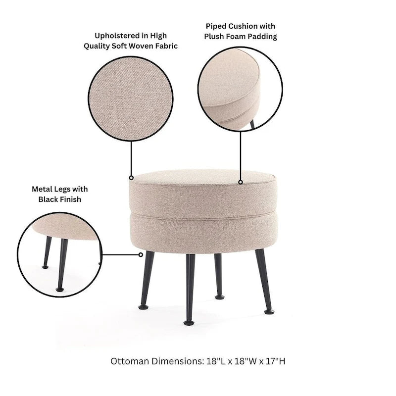 Manhattan Comfort Bailey Mid Century Modern Woven Upholstered Round Ottoman