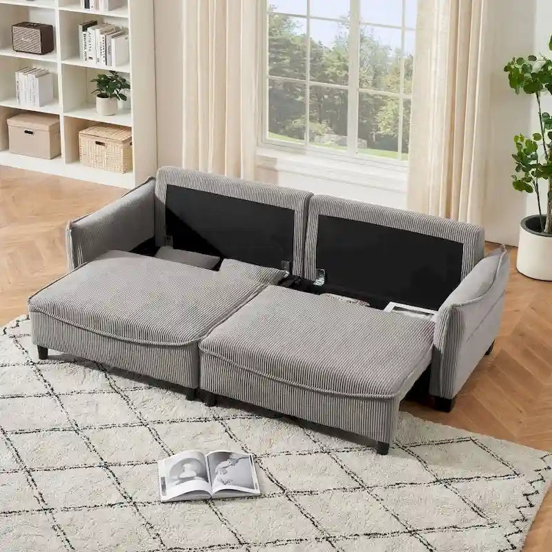 2345 Green Corduroy Fabric, Sofa Can Be Converted Into A Sofa Bed with Two Throw Pillows