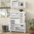 Shoe Cabinet with Wall Cabinet, Space-saving Design Foyer Cabinet with 2 Flip Drawers, Versatile Side Cabinet for Hallway, White
