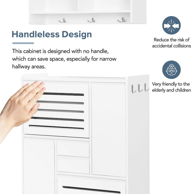 Shoe Cabinet with Wall Cabinet, Space-saving Design Foyer Cabinet with 2 Flip Drawers, Versatile Side Cabinet for Hallway, White