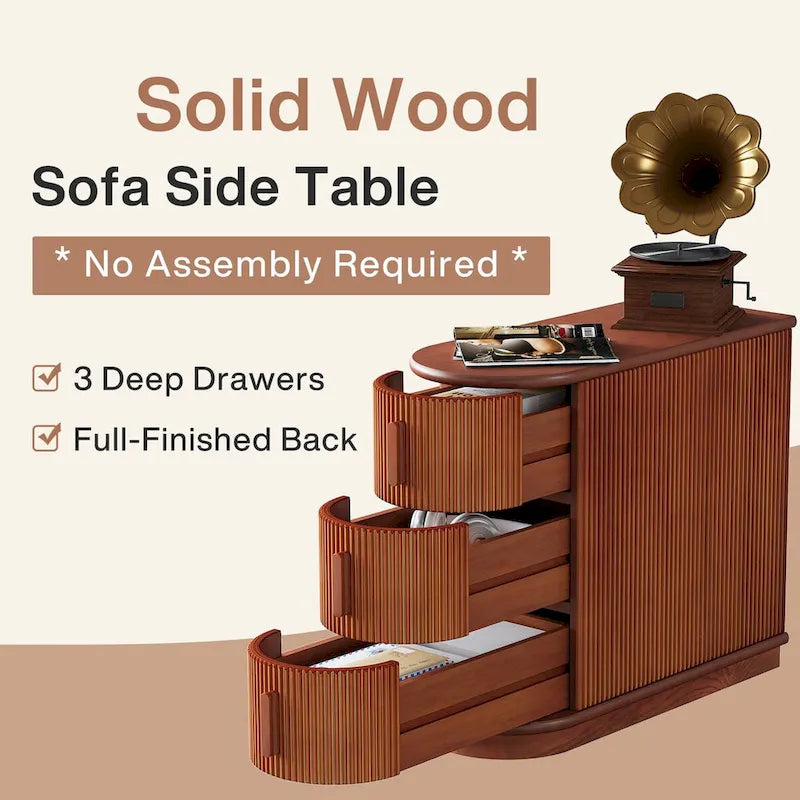3-drawer Solid Wood ChairSide End Table for Living RoomSet of 2)