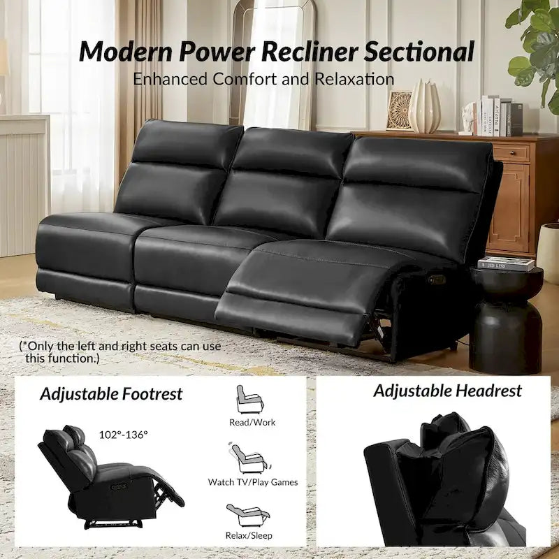Valentin Modern Genuine LeatherPowerRecliningCornerSectional with USB and Type-C by HULALA HOME