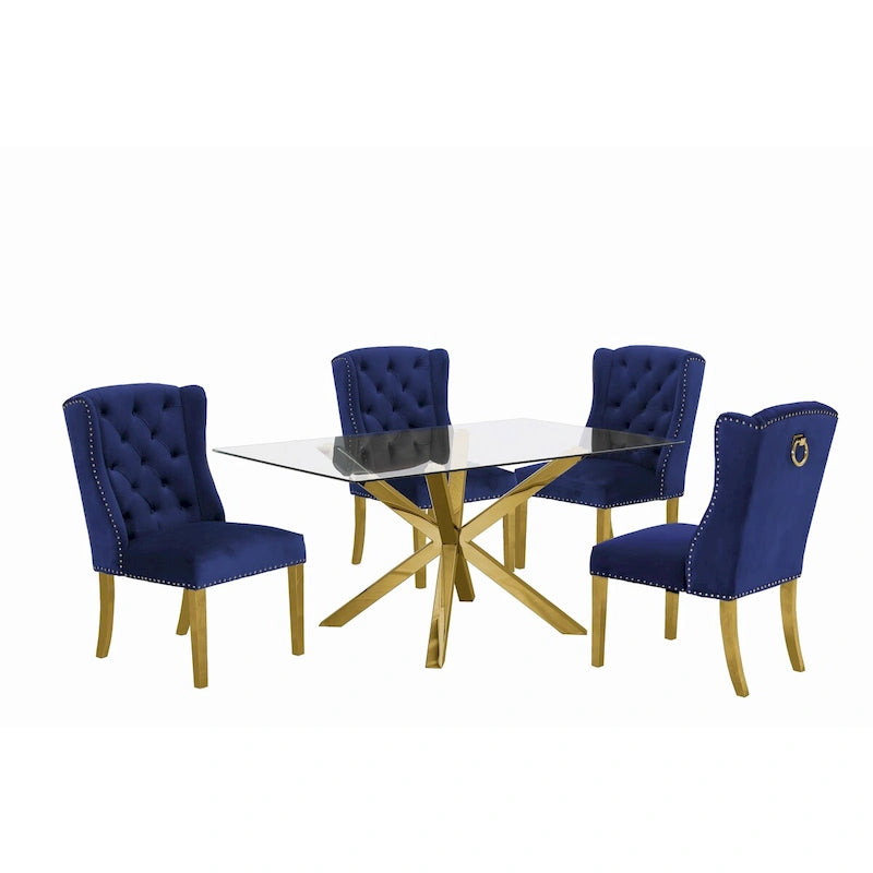 Best Quality Furniture Contemporary Glass Dining Set w/ Rings