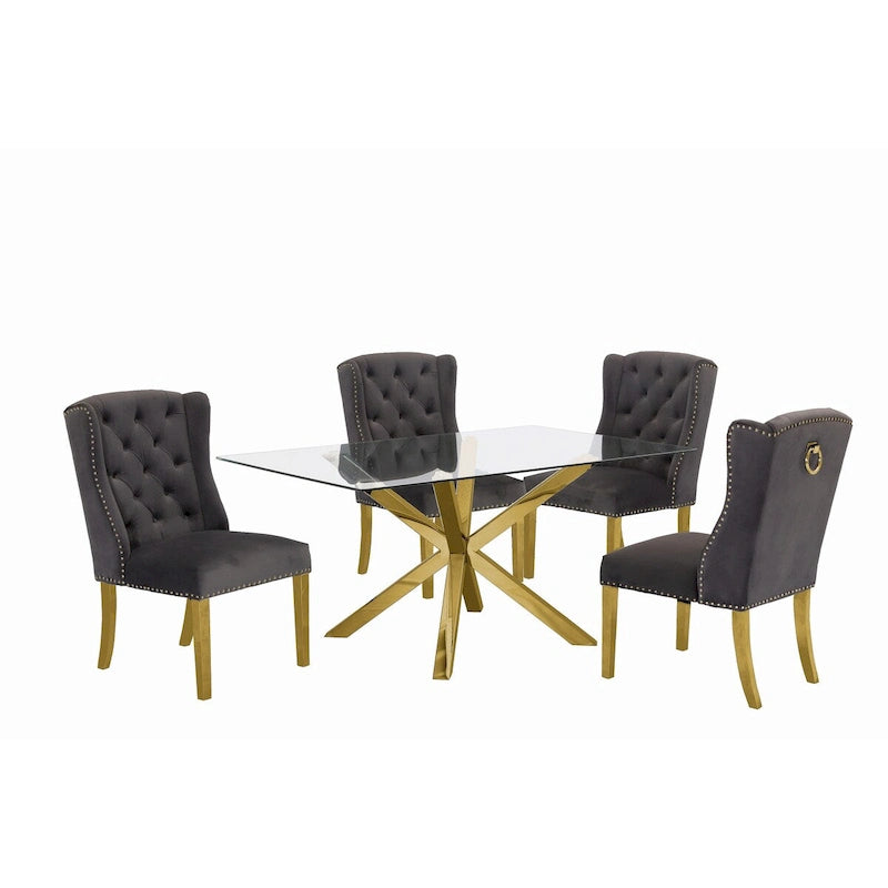 Best Quality Furniture Contemporary Glass Dining Set w/ Rings