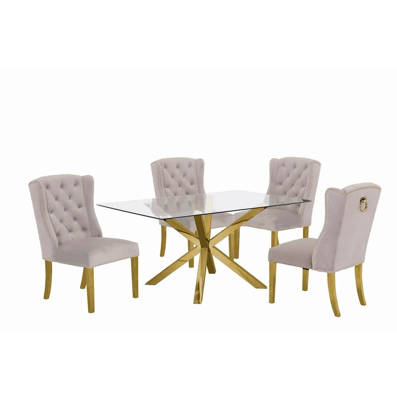 Best Quality Furniture Contemporary Glass Dining Set w/ Rings