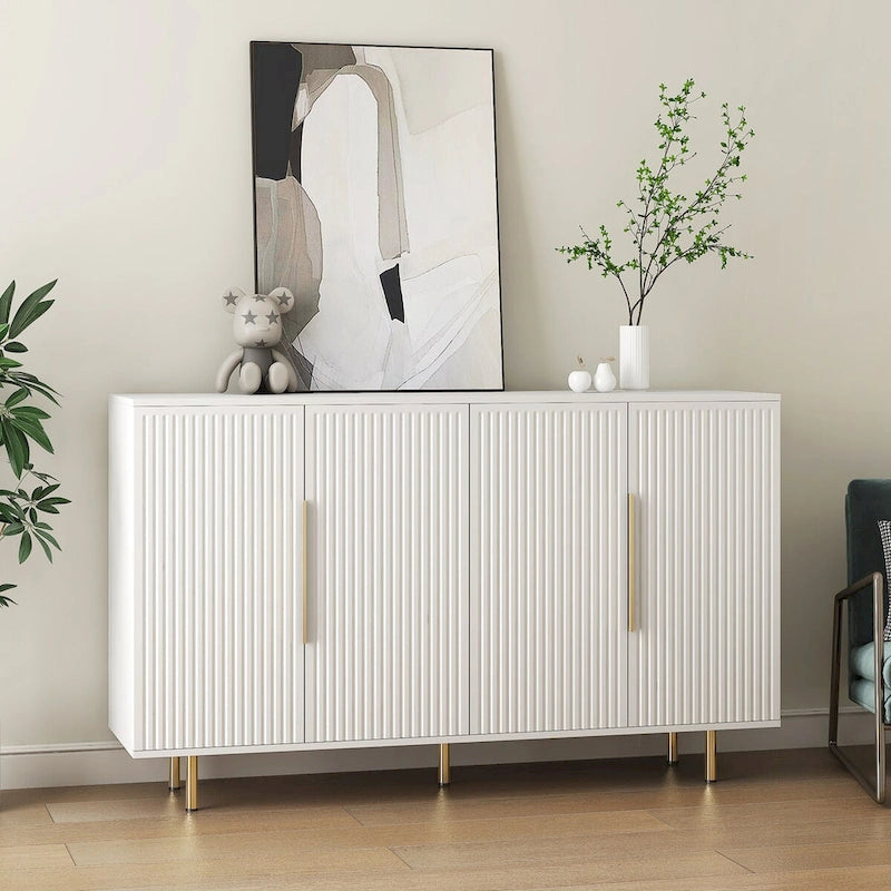 Black Modern Buffet Cabinet with Storage, Fluted Sideboard Large Buffet with Adjustable Shelves, Credenza, Accent Cabinet
