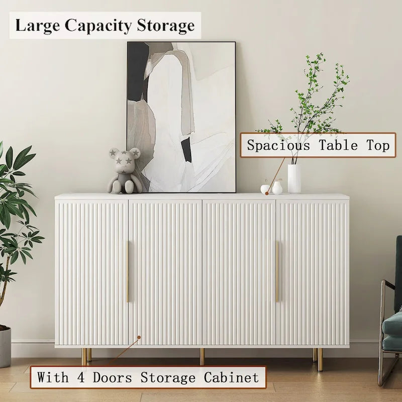 Black Modern Buffet Cabinet with Storage, Fluted Sideboard Large Buffet with Adjustable Shelves, Credenza, Accent Cabinet