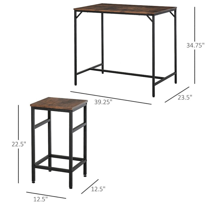 Wood Dining Table Set with Bar Table and 4 Stools Set(Set of 5)