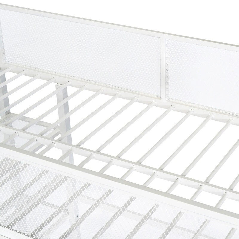 Twin Size Metal Loft Bed with 4-Tier Shelves and Storage