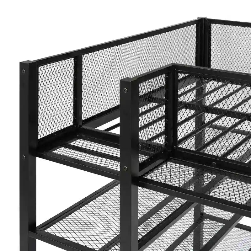 Twin Size Metal Loft Bed with 4-Tier Shelves and Storage