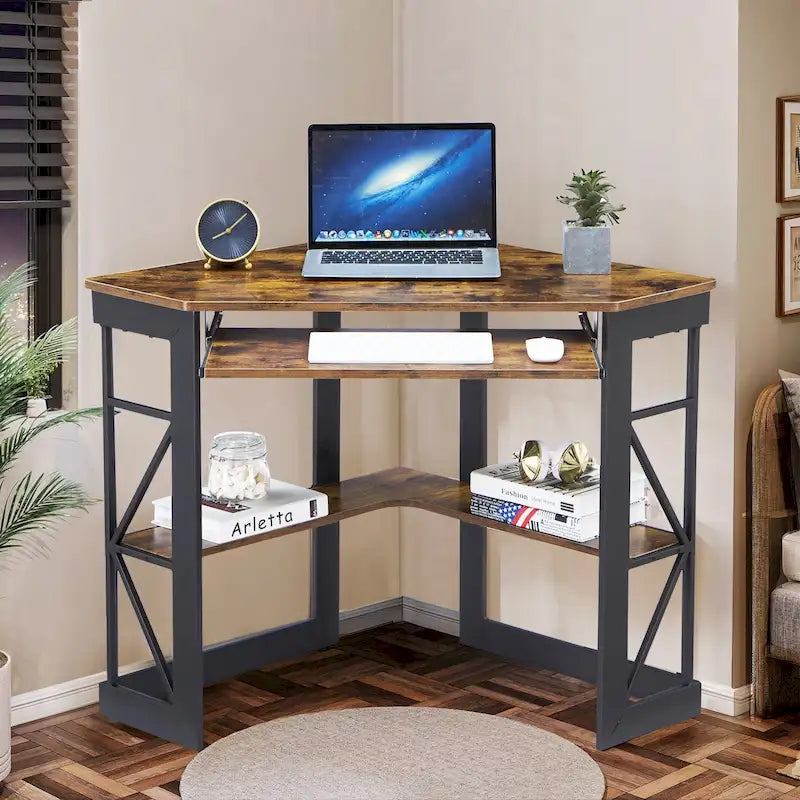 Javlergo Corner Desk with Keyboard Tray, Study Writing Computer Table for College Dorm Home Office