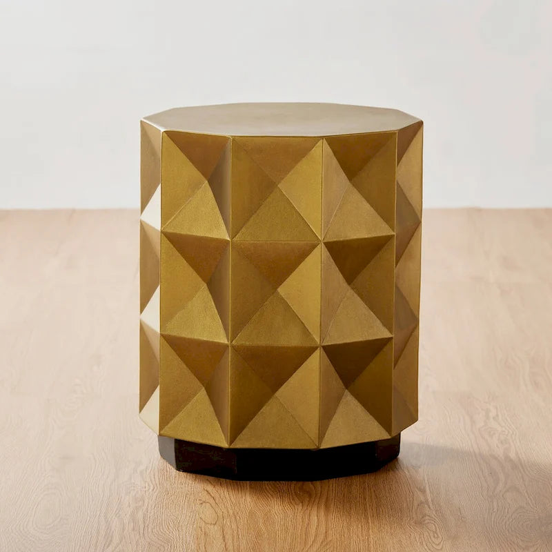 Glitzhome 17H Antique Gold MGO Geometric Side Table or Accent Stool - 14L x 14W x 17H