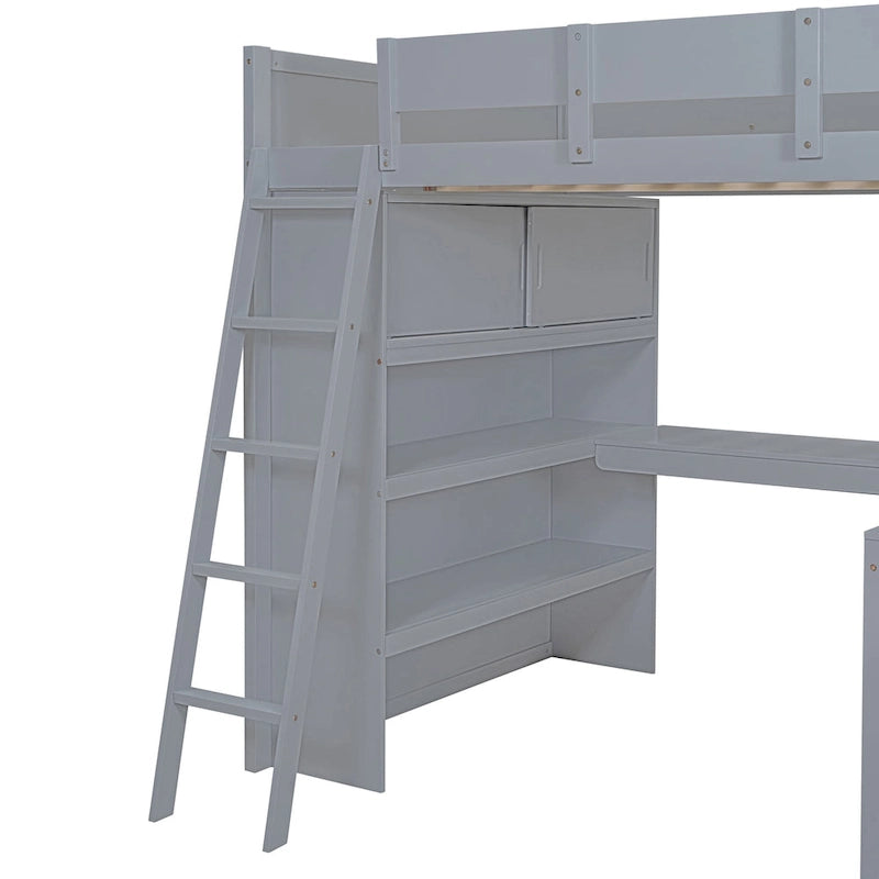 Nestfair Full Size Loft Bed with Desk and Shelf