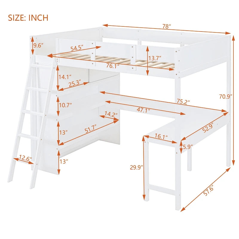 Nestfair Full Size Loft Bed with Desk and Shelf