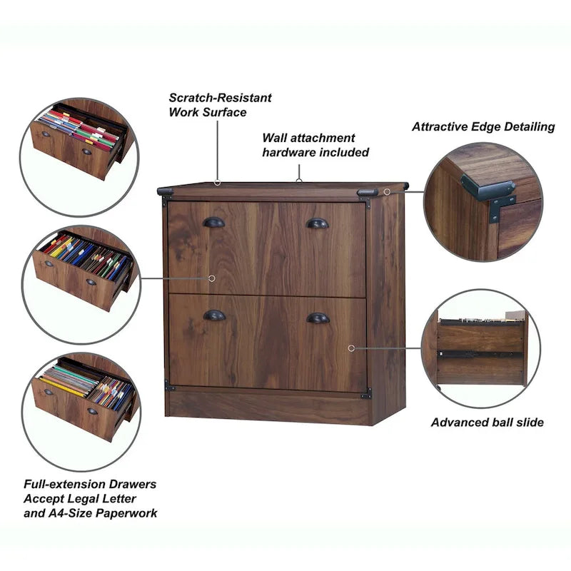 Brunei Contemporary Dark Walnut Wood Lateral Filing Cabinet