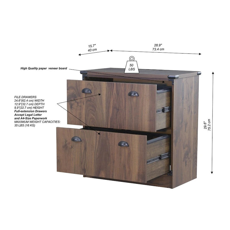 Brunei Contemporary Dark Walnut Wood Lateral Filing Cabinet