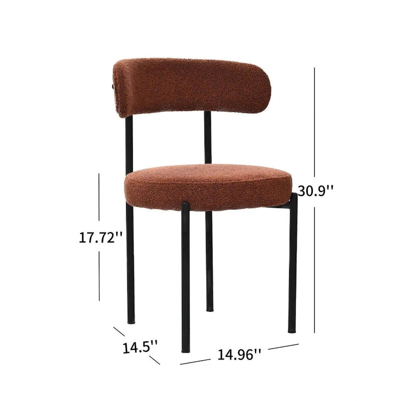 Boucle Dining Chairs Set of 2,Mid-Century Modern Curved Backrest Chair,Round Upholstered Kitchen Chairs