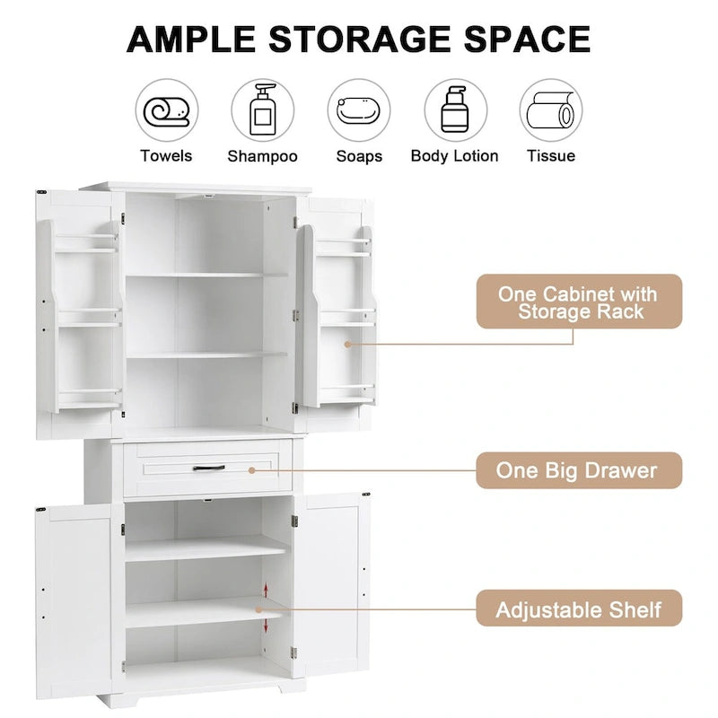 Bathroom Storage Cabinet with Doors and Drawer,Multiple Storage Space,Adjustable Shelf