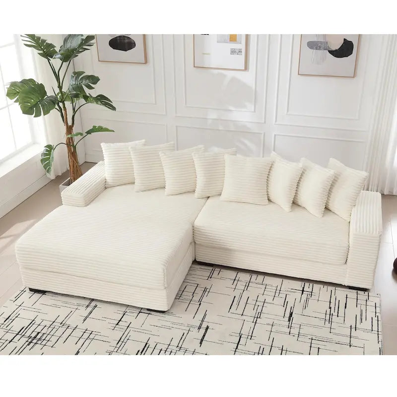 Oversized L Shaped Sofa Corduroy with Chaise Daybed with Armrests and Eight Throw Pillows