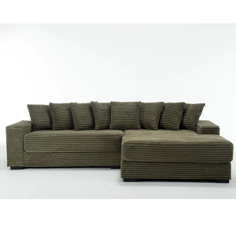 Oversized L Shaped Sofa Corduroy with Chaise Daybed with Armrests and Eight Throw Pillows
