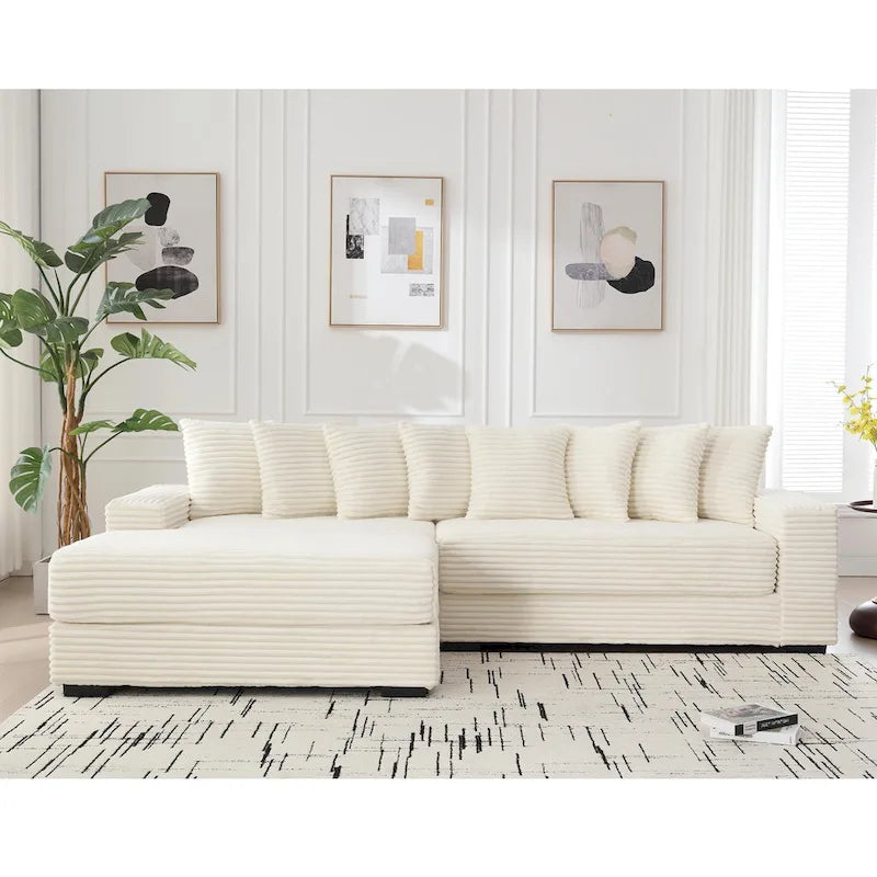 Oversized L Shaped Sofa Corduroy with Chaise Daybed with Armrests and Eight Throw Pillows