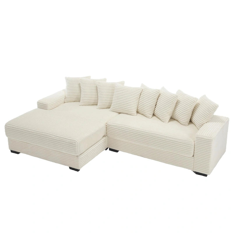 Oversized L Shaped Sofa Corduroy with Chaise Daybed with Armrests and Eight Throw Pillows