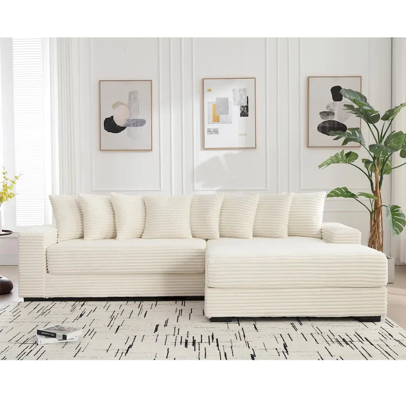 Oversized L Shaped Sofa Corduroy with Chaise Daybed with Armrests and Eight Throw Pillows