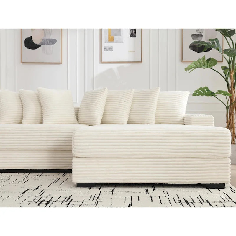 Oversized L Shaped Sofa Corduroy with Chaise Daybed with Armrests and Eight Throw Pillows