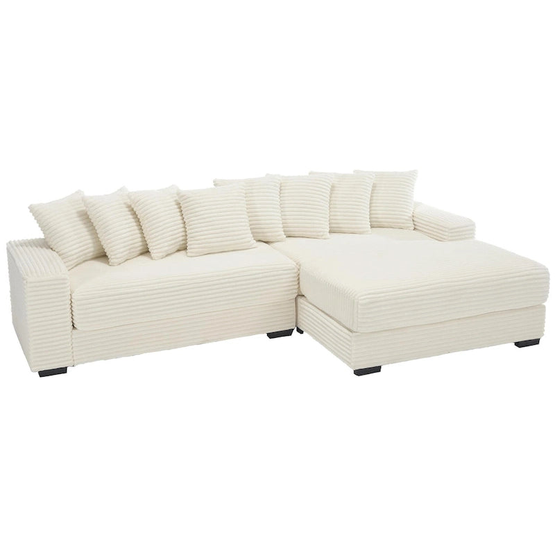 Oversized L Shaped Sofa Corduroy with Chaise Daybed with Armrests and Eight Throw Pillows