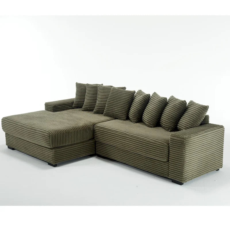 Oversized L Shaped Sofa Corduroy with Chaise Daybed with Armrests and Eight Throw Pillows