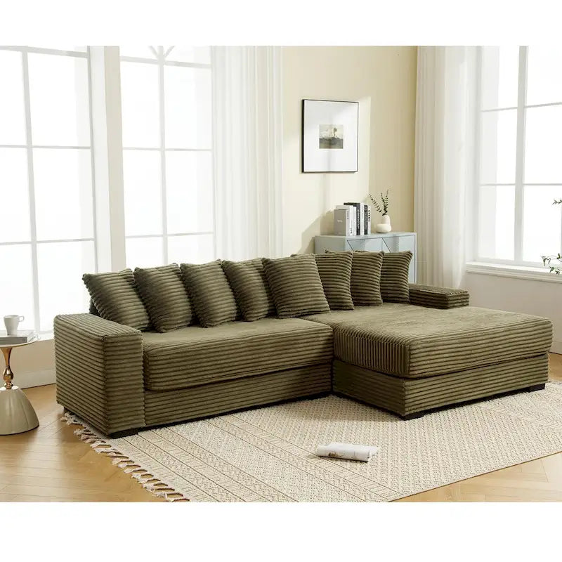 Oversized L Shaped Sofa Corduroy with Chaise Daybed with Armrests and Eight Throw Pillows