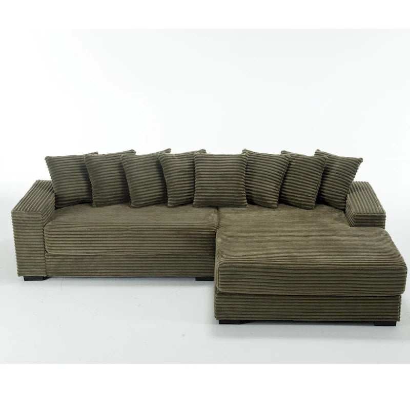 Oversized L Shaped Sofa Corduroy with Chaise Daybed with Armrests and Eight Throw Pillows