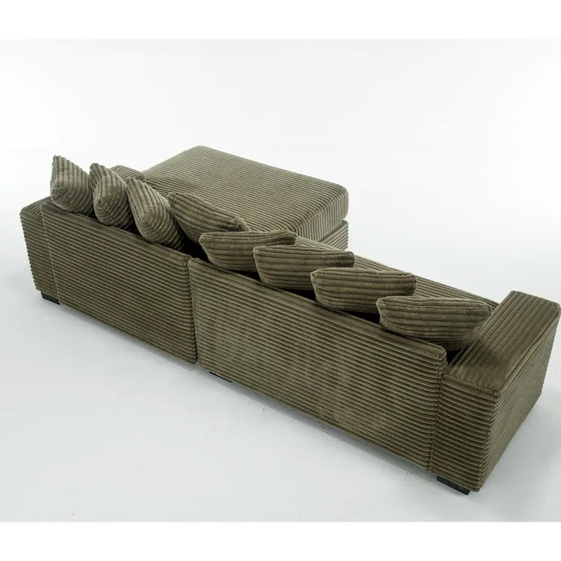 Oversized L Shaped Sofa Corduroy with Chaise Daybed with Armrests and Eight Throw Pillows