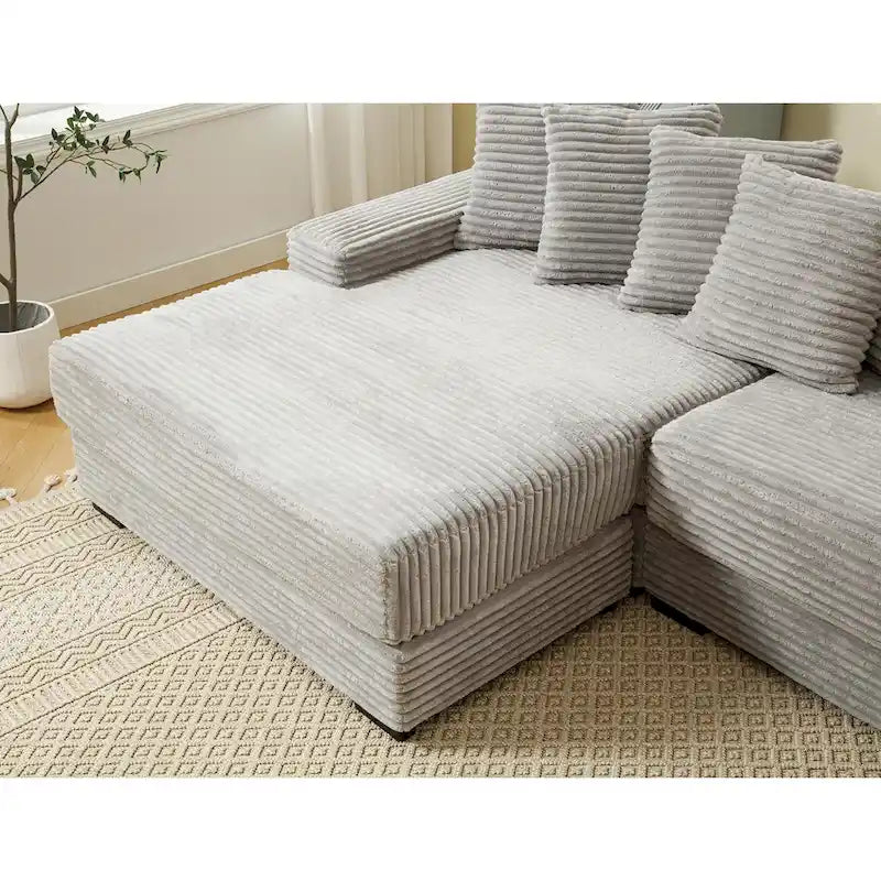 Oversized L Shaped Sofa Corduroy with Chaise Daybed with Armrests and Eight Throw Pillows